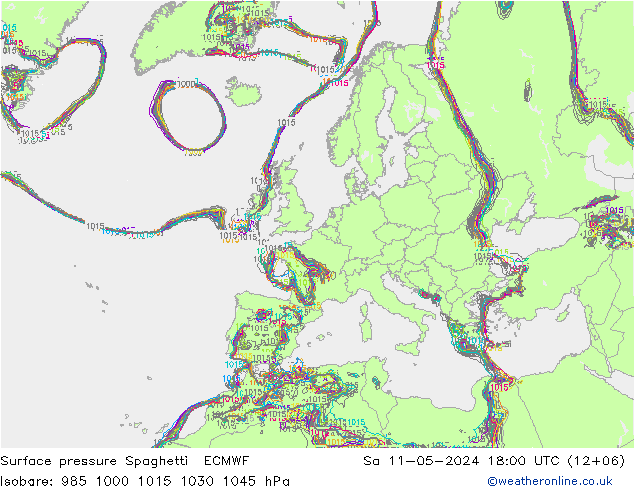 Surface pressure Spaghetti ECMWF Sa 11.05.2024 18 UTC