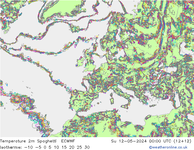 Temperature 2m Spaghetti ECMWF Su 12.05.2024 00 UTC