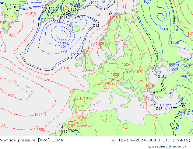 Pressione al suolo ECMWF dom 12.05.2024 00 UTC