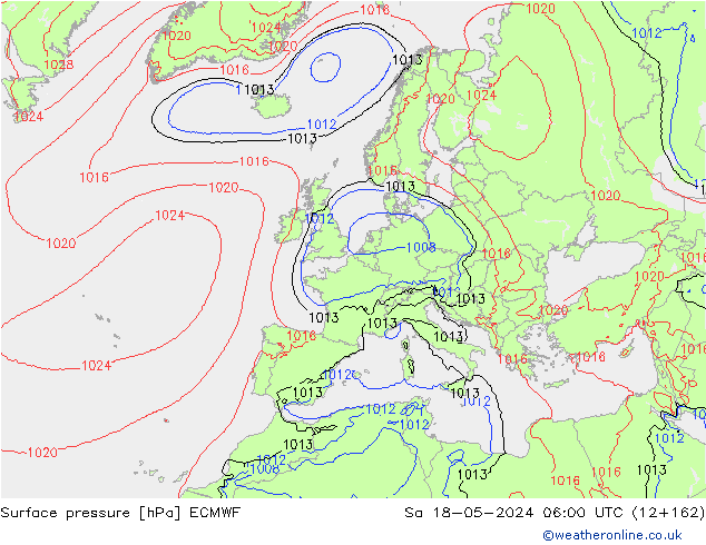 Presión superficial ECMWF sáb 18.05.2024 06 UTC