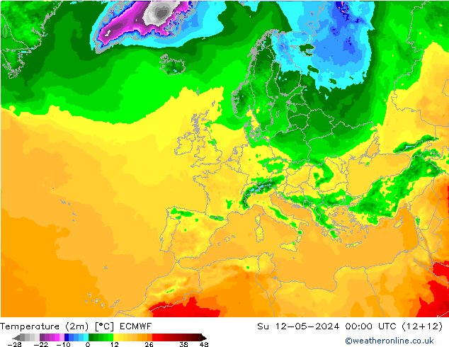 Sıcaklık Haritası (2m) ECMWF Paz 12.05.2024 00 UTC
