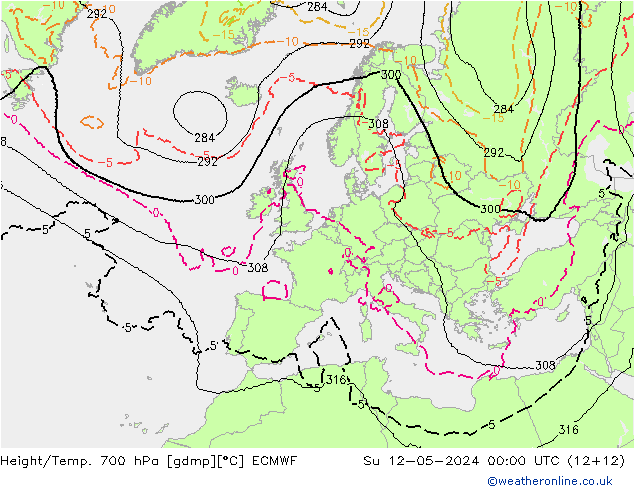 Geop./Temp. 700 hPa ECMWF dom 12.05.2024 00 UTC