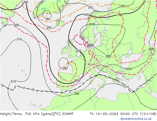 Height/Temp. 700 hPa ECMWF gio 16.05.2024 00 UTC