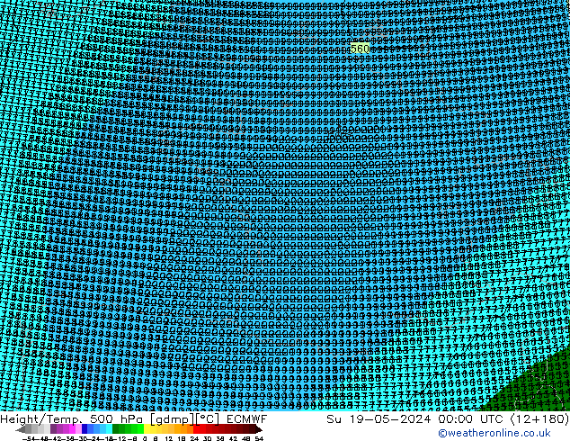 Height/Temp. 500 hPa ECMWF So 19.05.2024 00 UTC