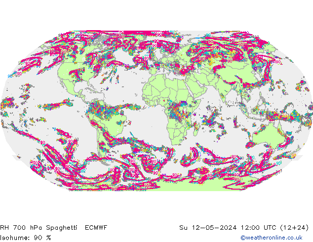 RH 700 hPa Spaghetti ECMWF Su 12.05.2024 12 UTC