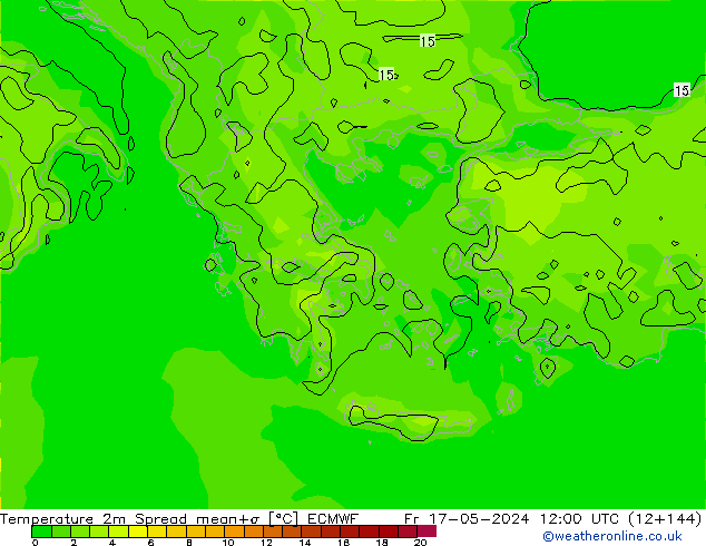 Temperatura 2m Spread ECMWF vie 17.05.2024 12 UTC