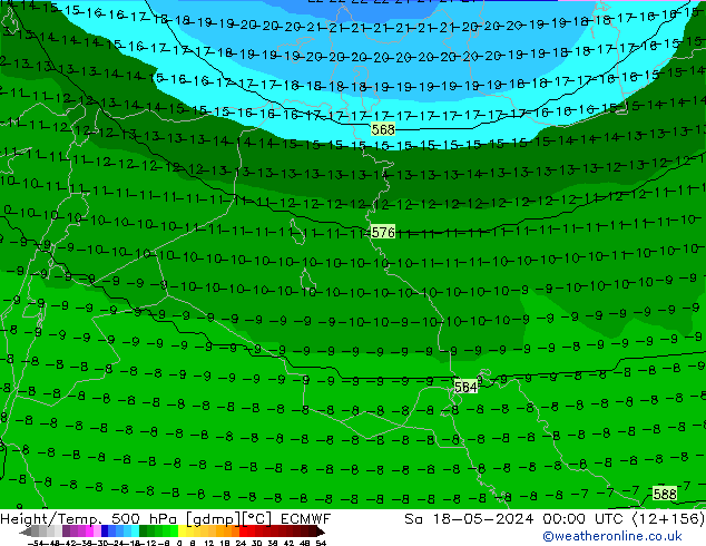 Height/Temp. 500 гПа ECMWF сб 18.05.2024 00 UTC