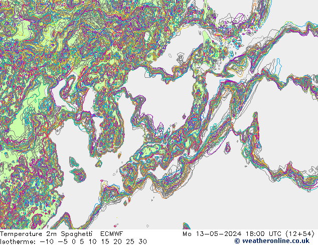 Sıcaklık Haritası 2m Spaghetti ECMWF Pzt 13.05.2024 18 UTC