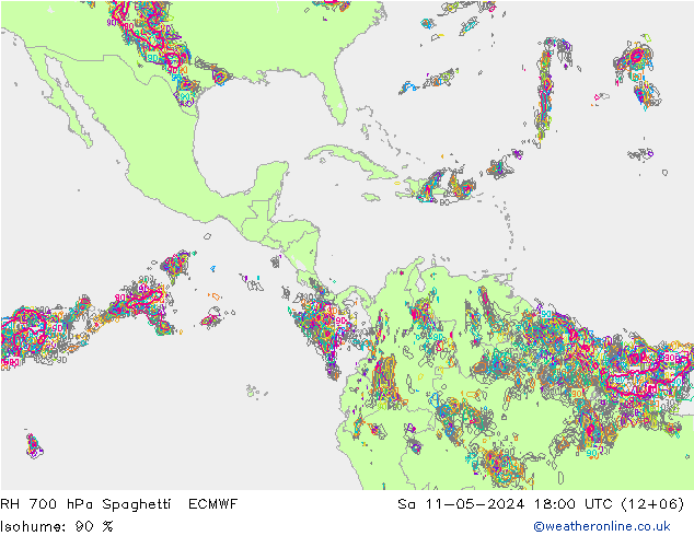 RH 700 hPa Spaghetti ECMWF So 11.05.2024 18 UTC