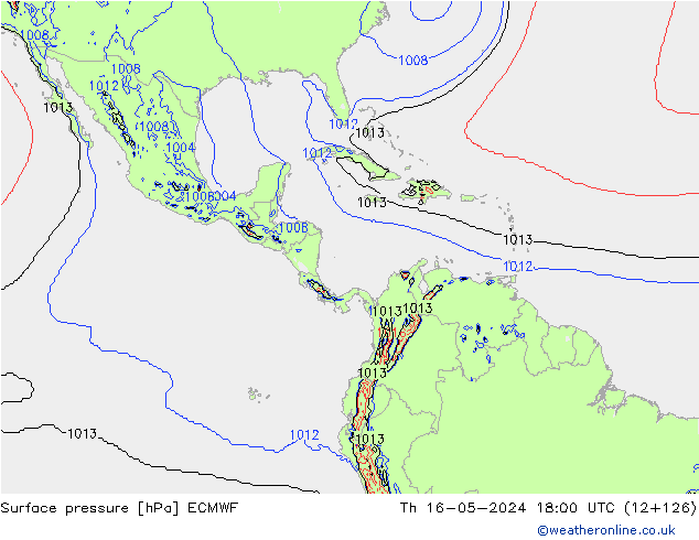 Presión superficial ECMWF jue 16.05.2024 18 UTC