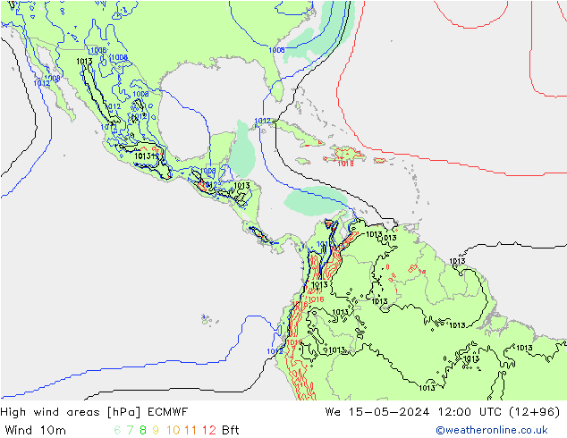 High wind areas ECMWF mié 15.05.2024 12 UTC
