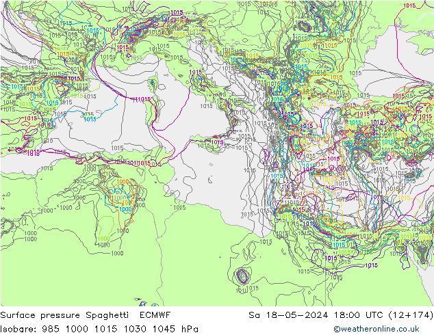 Pressione al suolo Spaghetti ECMWF sab 18.05.2024 18 UTC