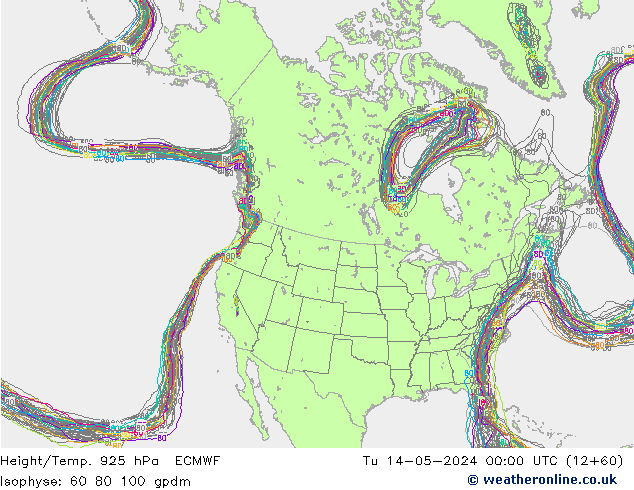 Height/Temp. 925 hPa ECMWF wto. 14.05.2024 00 UTC