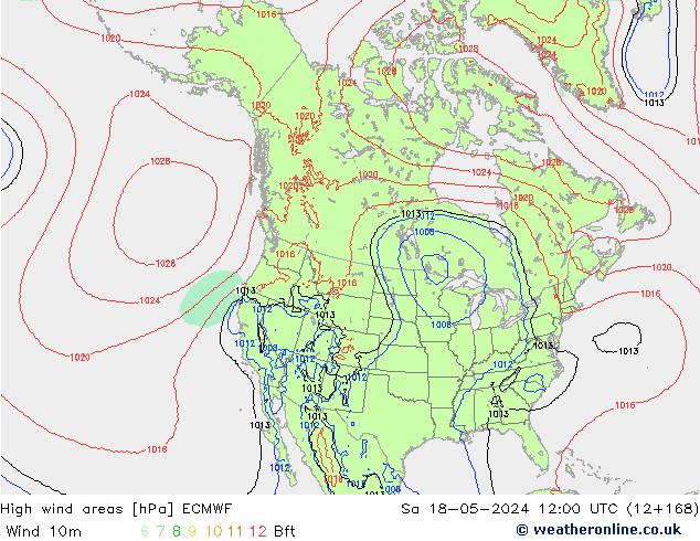 High wind areas ECMWF Sáb 18.05.2024 12 UTC