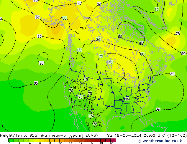 Height/Temp. 925 гПа ECMWF сб 18.05.2024 06 UTC