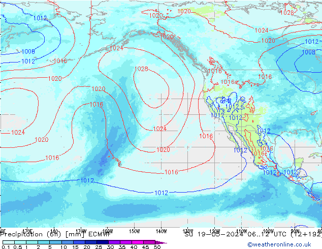 Precipitation (6h) ECMWF Su 19.05.2024 12 UTC