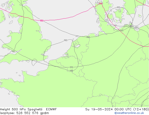Géop. 500 hPa Spaghetti ECMWF dim 19.05.2024 00 UTC