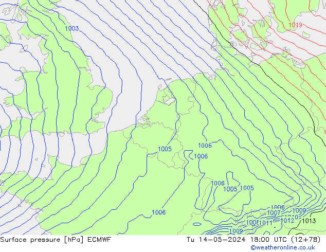 Atmosférický tlak ECMWF Út 14.05.2024 18 UTC