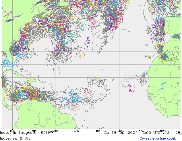 Isotachen Spaghetti ECMWF za 18.05.2024 12 UTC