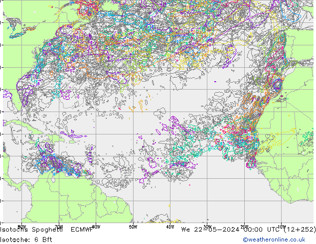 Isotachs Spaghetti ECMWF mer 22.05.2024 00 UTC