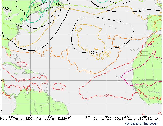 Height/Temp. 850 hPa ECMWF Ne 12.05.2024 12 UTC