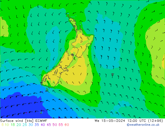 Surface wind ECMWF We 15.05.2024 12 UTC