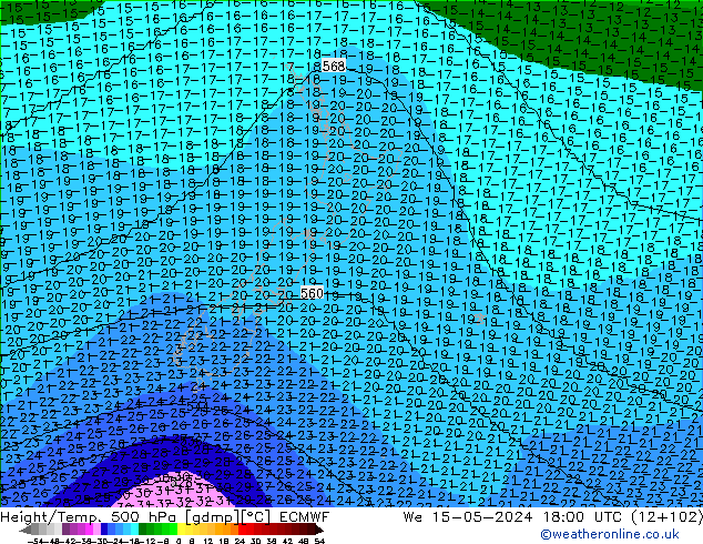 Height/Temp. 500 hPa ECMWF Mi 15.05.2024 18 UTC