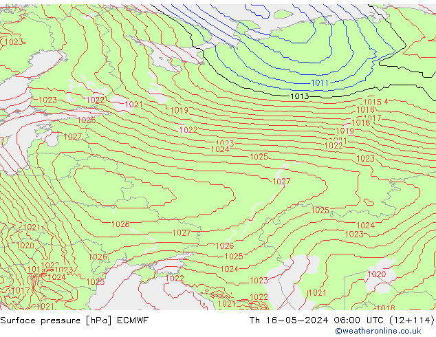 ciśnienie ECMWF czw. 16.05.2024 06 UTC