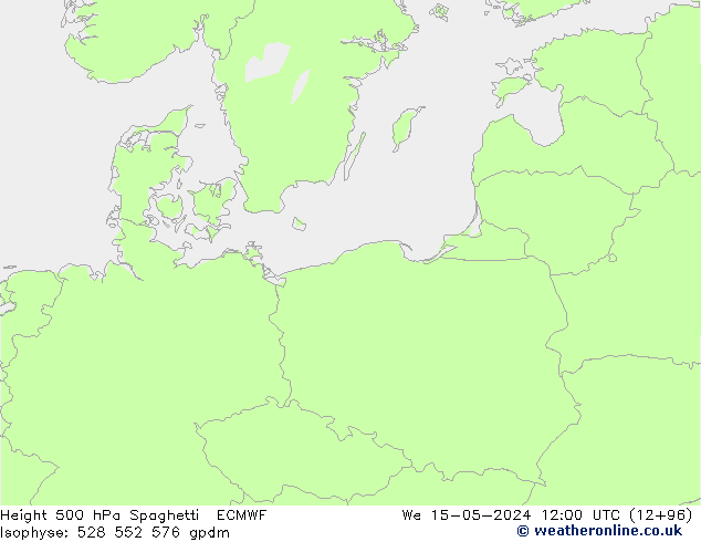 Geop. 500 hPa Spaghetti ECMWF mié 15.05.2024 12 UTC