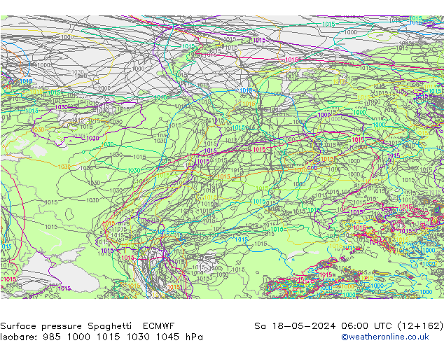 Atmosférický tlak Spaghetti ECMWF So 18.05.2024 06 UTC
