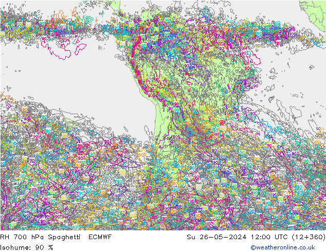 RH 700 hPa Spaghetti ECMWF Su 26.05.2024 12 UTC