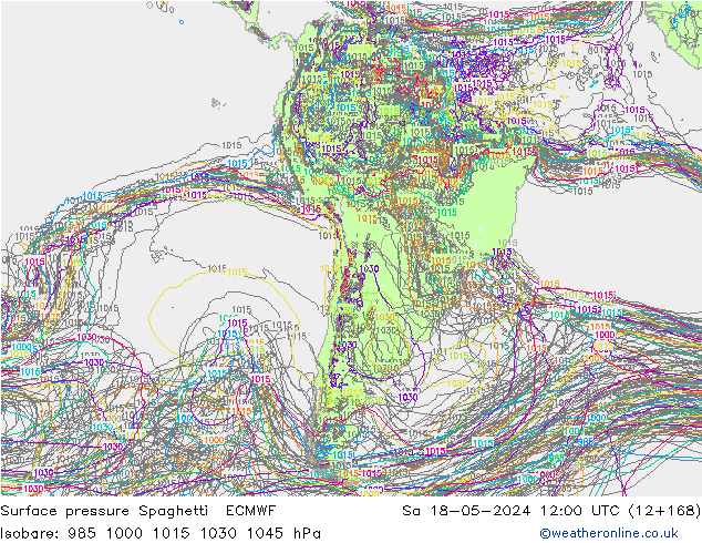 Surface pressure Spaghetti ECMWF Sa 18.05.2024 12 UTC