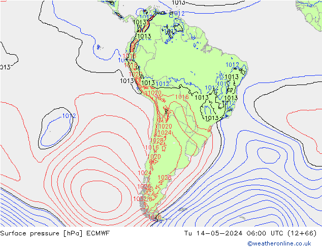 pressão do solo ECMWF Ter 14.05.2024 06 UTC