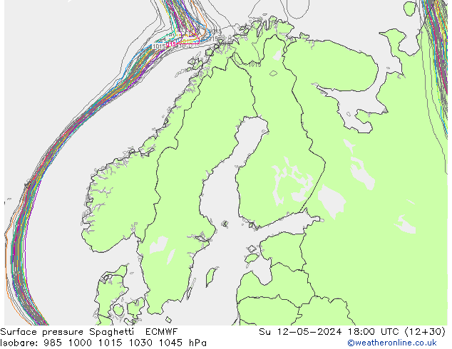 приземное давление Spaghetti ECMWF Вс 12.05.2024 18 UTC