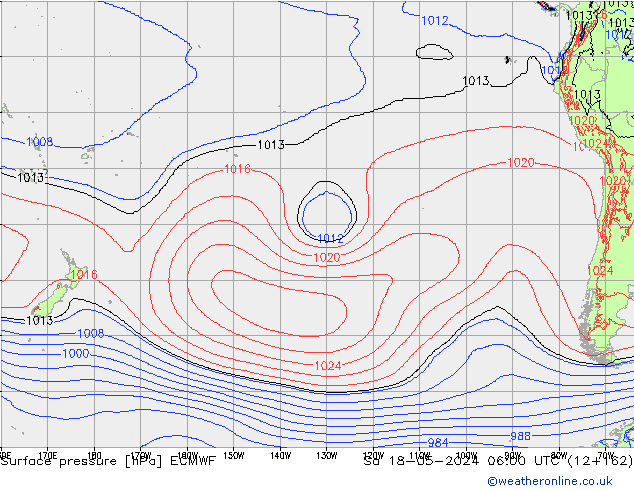 Presión superficial ECMWF sáb 18.05.2024 06 UTC