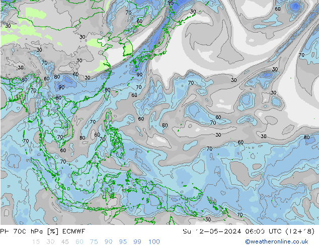 RH 700 гПа ECMWF Вс 12.05.2024 06 UTC