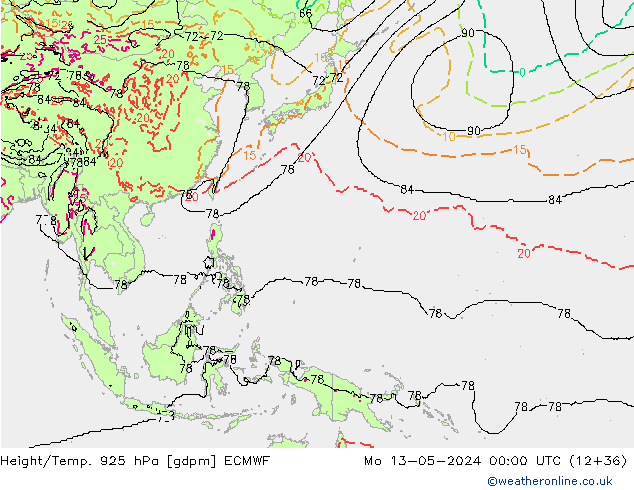 Geop./Temp. 925 hPa ECMWF lun 13.05.2024 00 UTC