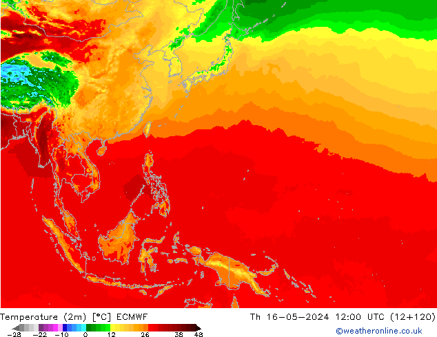 Temperature (2m) ECMWF Čt 16.05.2024 12 UTC