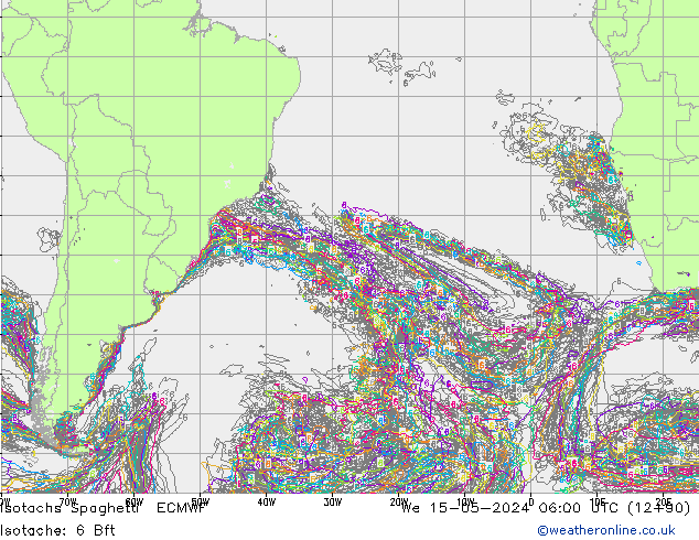 Isotachs Spaghetti ECMWF mer 15.05.2024 06 UTC