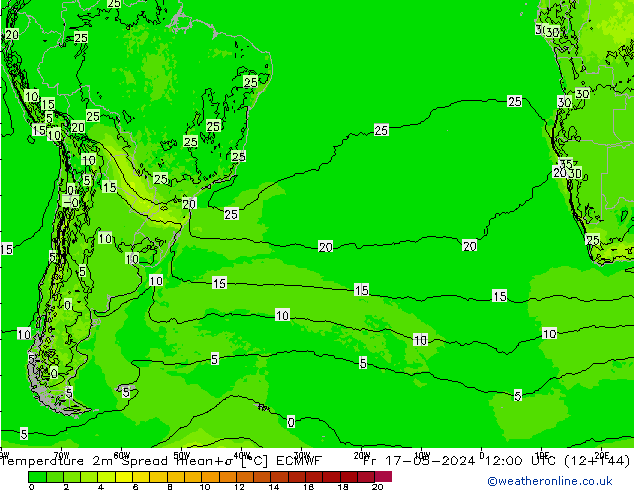 Temperature 2m Spread ECMWF Fr 17.05.2024 12 UTC