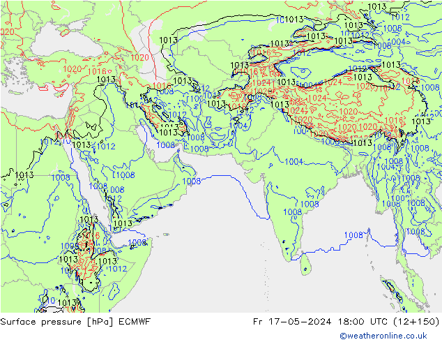 Atmosférický tlak ECMWF Pá 17.05.2024 18 UTC