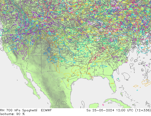Humidité rel. 700 hPa Spaghetti ECMWF sam 25.05.2024 12 UTC