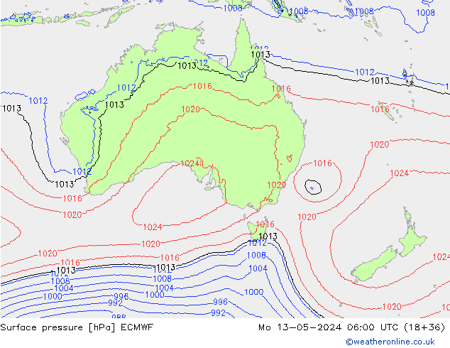 Pressione al suolo ECMWF lun 13.05.2024 06 UTC