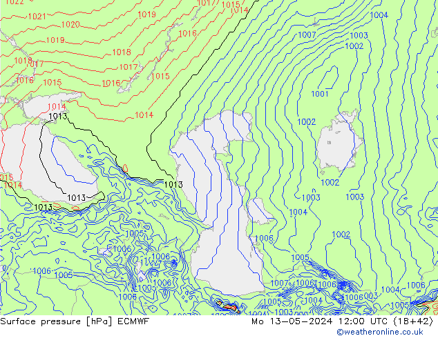 Presión superficial ECMWF lun 13.05.2024 12 UTC