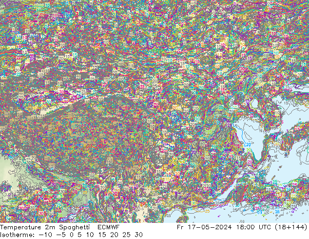 温度图 Spaghetti ECMWF 星期五 17.05.2024 18 UTC