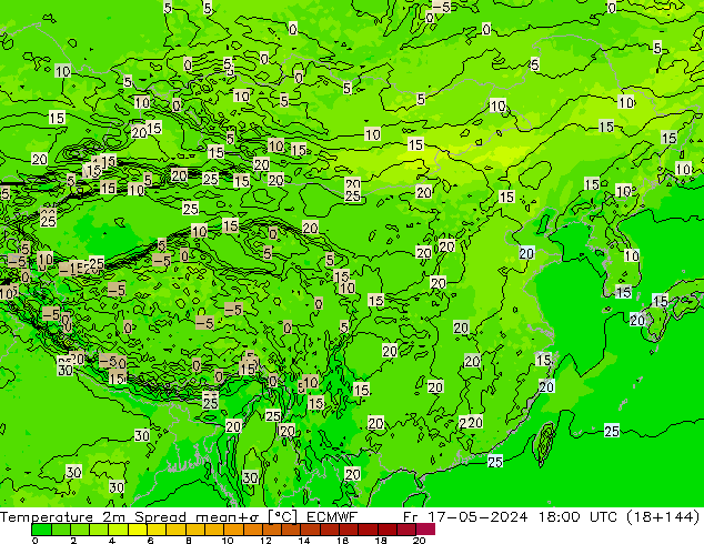 温度图 Spread ECMWF 星期五 17.05.2024 18 UTC