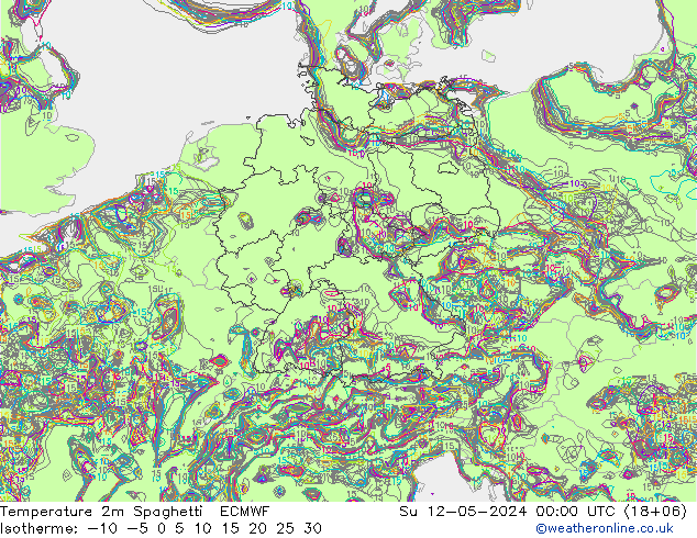 Temperatura 2m Spaghetti ECMWF Dom 12.05.2024 00 UTC