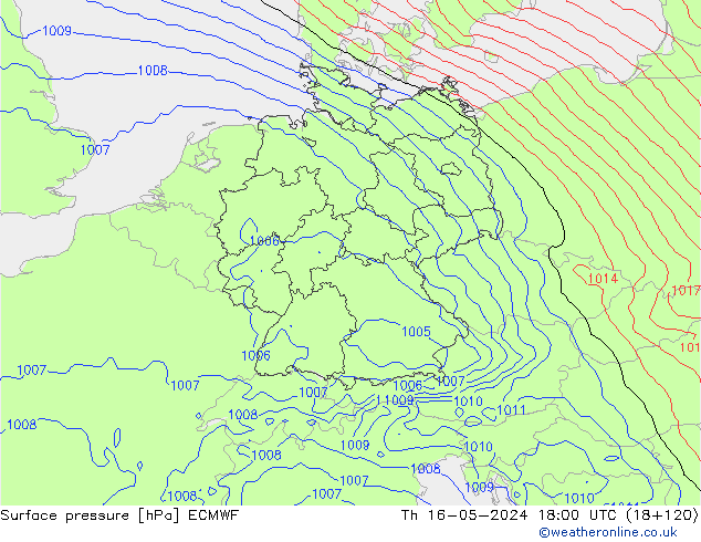 Pressione al suolo ECMWF gio 16.05.2024 18 UTC