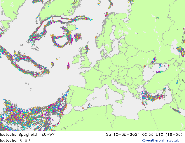 Isotachs Spaghetti ECMWF 星期日 12.05.2024 00 UTC