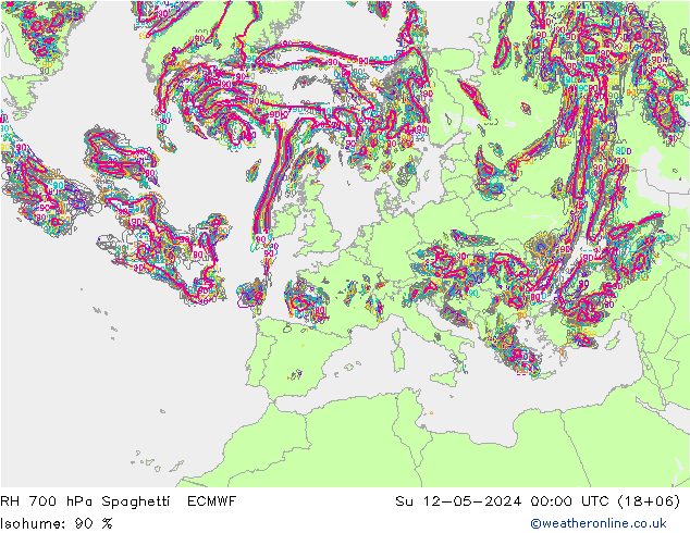 RH 700 hPa Spaghetti ECMWF So 12.05.2024 00 UTC